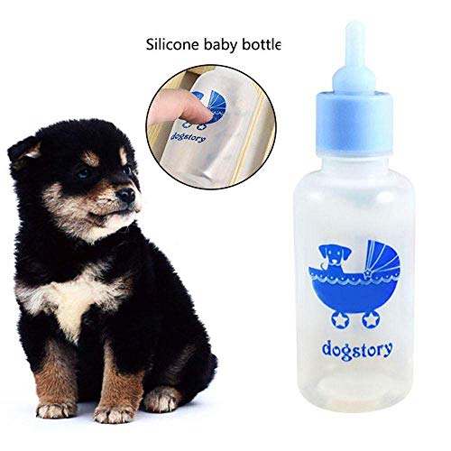 Haudang Pet Nurser Enfermería Enfermería Alimentación Kit de botellas de silicona con pezones de repuesto, alimentación de agua con leche para gatitos, hámsters y otros animales pequeños, 60 ml (azul)