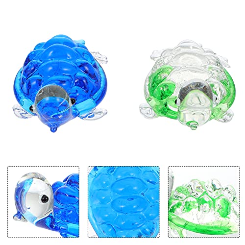 HEALLILY 2 Piezas Mini Tortuga Marina Arte Vidrio Soplado Mar Animal Figurita para Pecera Acuario Ornamento Decoración Azul Y Verde