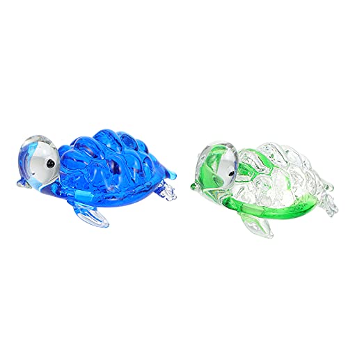 HEALLILY 2 Piezas Mini Tortuga Marina Arte Vidrio Soplado Mar Animal Figurita para Pecera Acuario Ornamento Decoración Azul Y Verde