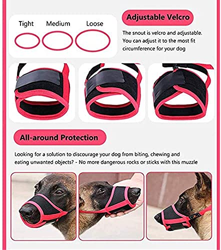 HEELE Bozal para Perros Bozal Perro Anti-Mordedor Fit Bozal para Perros Malla Transpirable con Forma de Boca para Perros, Negro-Rojo, S