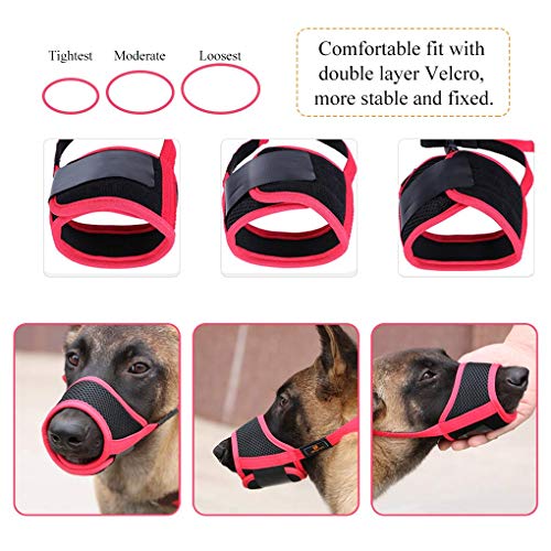 HEELE Bozal para Perros Bozal Perro Anti-Mordedor Fit Bozal para Perros Malla Transpirable con Forma de Boca para Perros, Negro-Rojo, XL