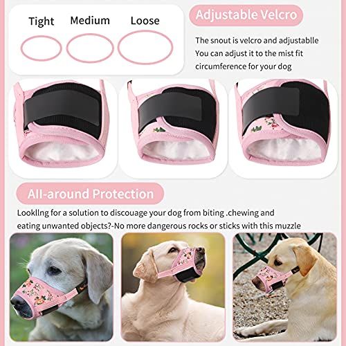 HEELE Bozal para Perros Grandes Bozales Perro Anti-Ladridos con Anti-Mordida Bozales para Perro Suave Ajustables con Bonito Estampado Corte de Uñas y Colirio, Flor Rosa, L