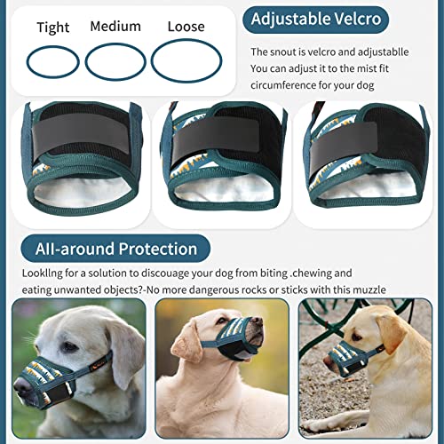 HEELE Bozal para Perros Pequeños Bozales Perro Anti-Ladridos con Anti-Mordida Bozales para Perro Suave Ajustables con Bonito Estampado Corte de Uñas y Colirio, Valle Verde, S