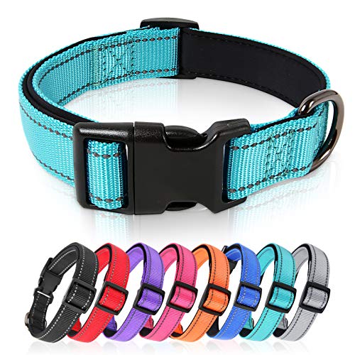 HEELE Collar Perro, Collar Nylon Reflectante Neopreno Forrado Ajustable para Perro Grande, Azul, L