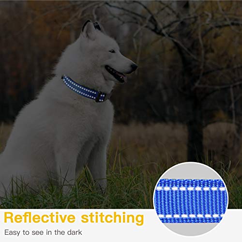 HEELE Collar Perro, Collar Nylon Reflectante Neopreno Forrado Ajustable para Perro Grande, Azul Oscuro , L