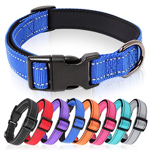 HEELE Collar Perro, Collar Nylon Reflectante Neopreno Forrado Ajustable para Perro Grande, Azul Oscuro , L