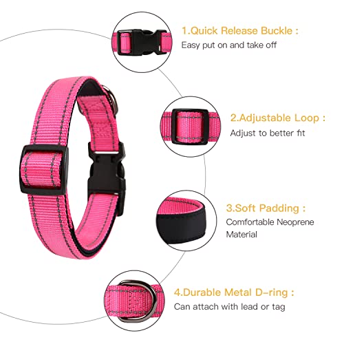 HEELE Collar Perro, Collar Nylon Reflectante Neopreno Forrado Ajustable para Perro Grande, Rosado, L