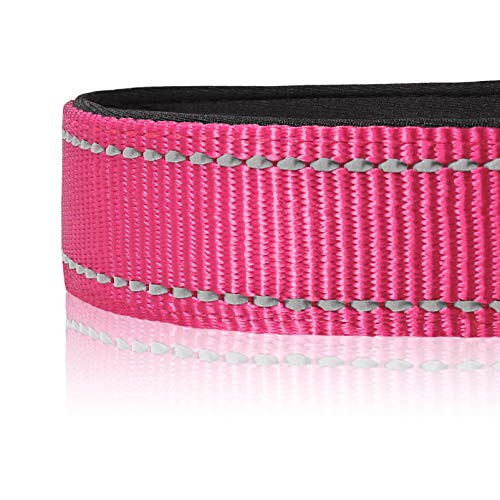 HEELE Collar Perro, Collar Nylon Reflectante Neopreno Forrado Ajustable para Perro Grande, Rosado, L