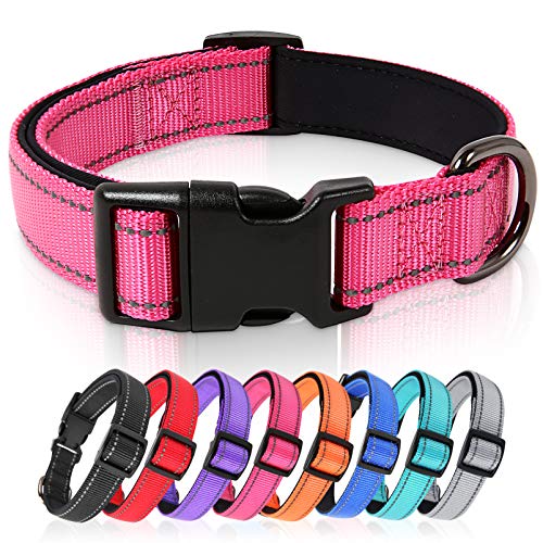 HEELE Collar Perro, Collar Nylon Reflectante Neopreno Forrado Ajustable para Perro Grande, Rosado, L