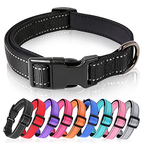 HEELE Collar Perro, Collar para Perro Extra Pequeño, Collar Nylon Reflectante Neopreno Forrado Ajustable para Perro Pequeño, Negro, XS