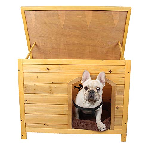 Heqianqian Casetas para Perros Cubierta de Madera casa de Perro de Techo móvil Mueble de casa for Mascotas Nido de Perro Interior y Exterior (Color : Natural, Size : 109x75x80cm)