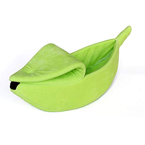 Herewegoo Cama para Perros Forma de plátano, para Invierno, cálida, Suave, para casa de Cama de Gato, Verde, Small