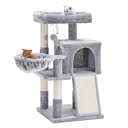 Hey-brother Árbol para Gatos, 93cm Torre para Gatos con Tablero para rascar, Gris Claro MPJ014W