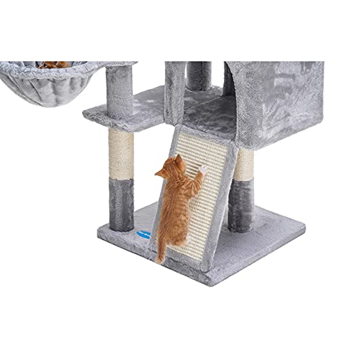 Hey-brother Árbol para Gatos, 93cm Torre para Gatos con Tablero para rascar, Gris Claro MPJ014W