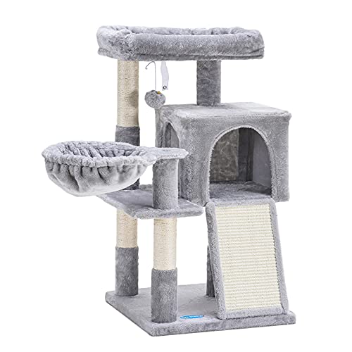 Hey-brother Árbol para Gatos, 93cm Torre para Gatos con Tablero para rascar, Gris Claro MPJ014W