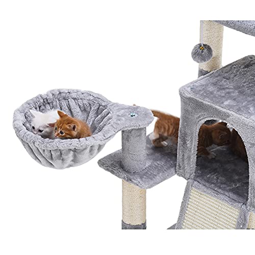 Hey-brother Árbol para Gatos, 93cm Torre para Gatos con Tablero para rascar, Gris Claro MPJ014W