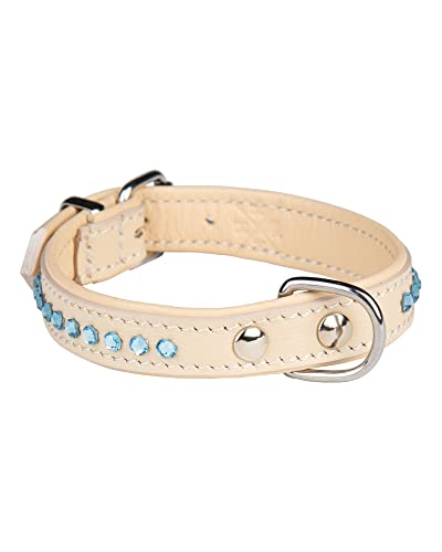 HHH House of Horses - Collar de piel para perro con cristales Swarovski, 40 cm, color aguamarina