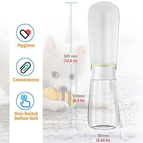 Hianjoo Botella para Perros, 450ml Dispensador de Agua Plegable para Cachorro Botella Portátil para Mascotas a Prueba de Fugas para Gato Conejo Cachorro Caminar al Aire Libre Senderismo Viajes(Blanco)