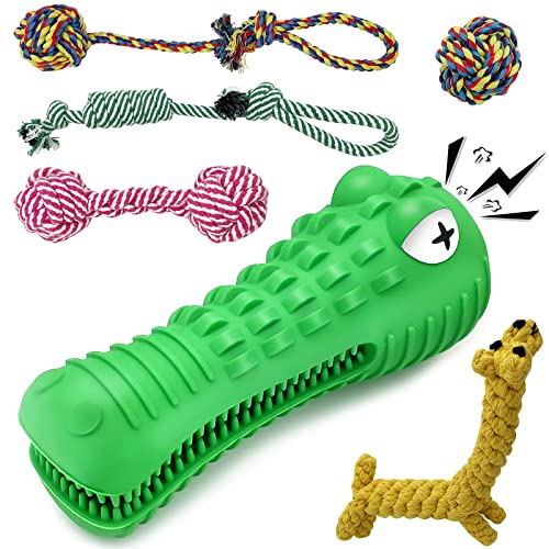 Hightingale Juguete Combinado Creativo Perros, 6 Piezas, Cuerda de Algodón Natural, Cocodrilo Indestructible, Juguete para Masticar, Limpieza de Dientes de Perro