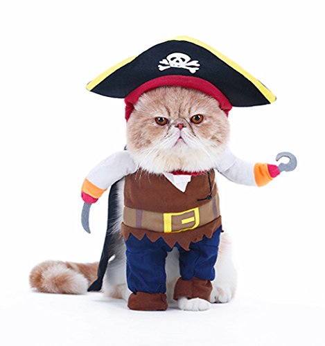 Hillento Traje de Mascota, Divertido Perro Mascota Gato Ropa de Pirata Traje de Suite para Halloween Navidad Vestido de Fiesta Cosplay, Ropa de Fiesta Ropa para Gato Perro