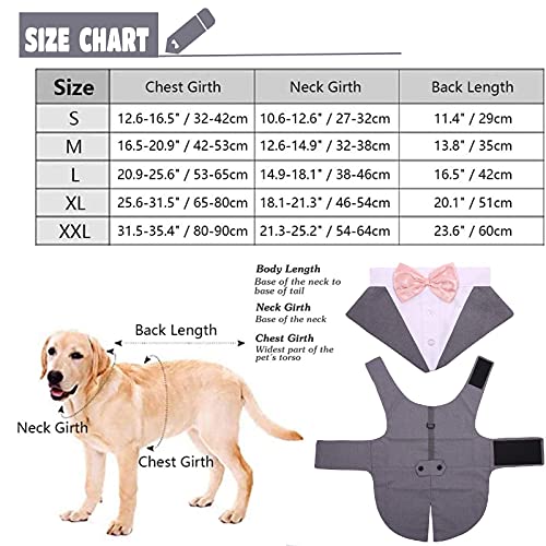 Hjyokuso Traje de Esmoquin para Perros de Tamaño Pequeño/Mediano/Grande, Ropa para Mascotas, Camisa para Cachorros con Lazo Negro Extraíble, Disfraz Formal para Bodas y Festivales(Gris, XXL)