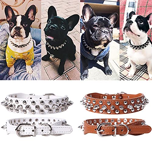 HMGANG Collar de Perro con Tachuelas Divertido Pet PU Cuello de Cuero Remaches de Perro Collares de autoprotección Ajustable Spiked Studded Remaches Perrito Pequeño Pet Colllar