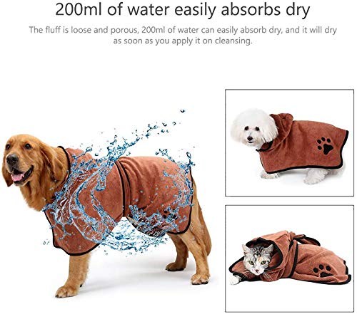 Hmpet Albornoz para Perros,Toalla De Microfibra Absorbente para Gatos Baño Suave Secado Rápido Capa Fácil De Lavar Cinta Mágica Ajustable en El Cuello y La Cintura,Marrón,XL