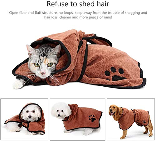 Hmpet Albornoz para Perros,Toalla De Microfibra Absorbente para Gatos Baño Suave Secado Rápido Capa Fácil De Lavar Cinta Mágica Ajustable en El Cuello y La Cintura,Marrón,XL