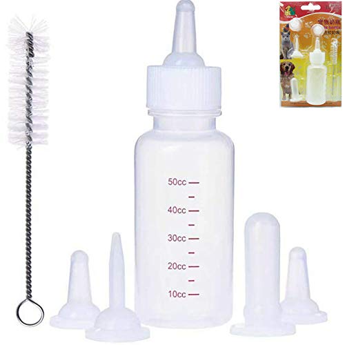 ho Biberón para animales domésticos, 50 ml, juego de 6 piezas, cepillo para cachorros, para mascotas, botellas, Nursing Care, botella de leche y pezón, kit de lactancia para cachorro