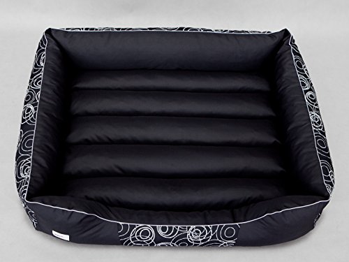 Hobbydog Cama de Lujo para Perro, Fabricada con Pana Duradera, tamaño Grande, Color Negro con círculos