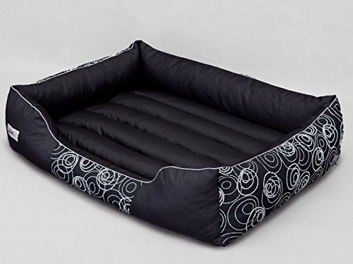 Hobbydog Cama de Lujo para Perro, Fabricada con Pana Duradera, tamaño Grande, Color Negro con círculos