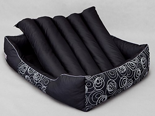 Hobbydog Cama de Lujo para Perro, Fabricada con Pana Duradera, tamaño Grande, Color Negro con círculos