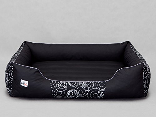 Hobbydog Cama de Lujo para Perro, Fabricada con Pana Duradera, tamaño Grande, Color Negro con círculos