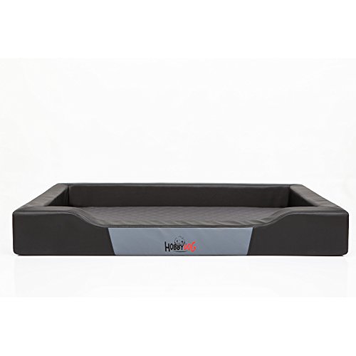 Hobbydog Cama para Perros Delux, Color Negro, tamaño XL, 93 x 62 cm, Piel sintética + Material de codtura Resistente.