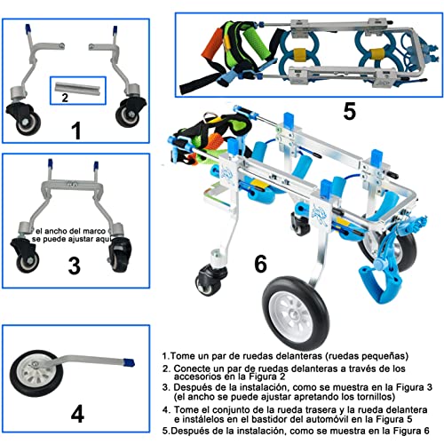 HobeyHove Cochecito para Perros Ajustable de 4 Ruedas, Silla de Ruedas con Soporte Completo, para Ayudar a Las Mascotas con Enfermedades de Las Piernas a Recuperar la Movilidad (7 Modelos)(XS)