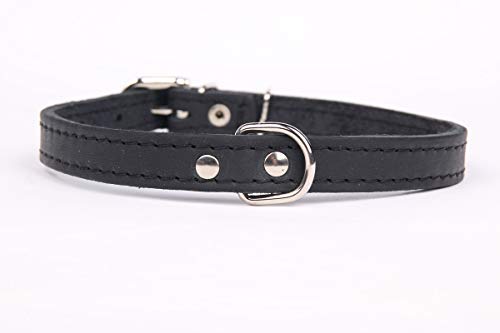 HOGACA Exclusivo collar de piel auténtica 906, 1,2 cm de ancho x 37 cm, negro, cuello de 33-41 cm