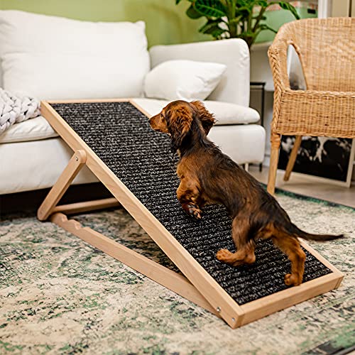 Holtaz Rampa para Perros y Gatos Rampa Plegable con Forro Antideslizante Rampa para escaleras de Madera para Cama o Sofá Natural 104x35x60 cm