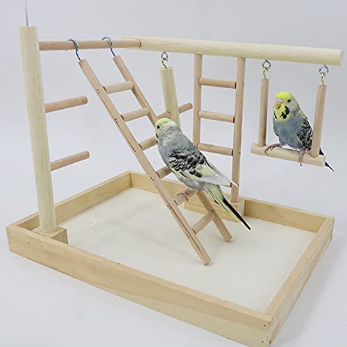 Holzsammlung Soporte de Madera para Loros y Pájaros, Patio de Recreo, Gimnasio,Juego de Juguetes, con Perchas, Escaleras y Columpio, para Eclectus Scarlet Macaw Cacatua Monk Parrocchetto Quaker