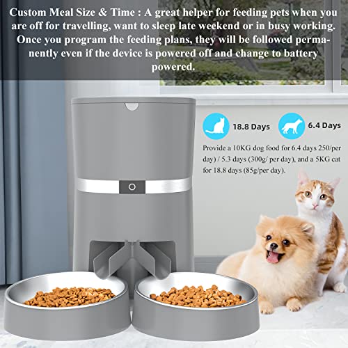 HoneyGuaridan Comedero automático para Gatos de Dos Cuencos, Temporizador, Aviso de Falta de Comida, Control de porciones, Grabador de Voz, hasta 6 Comidas al día, Apto para Gatos Perros pequeños