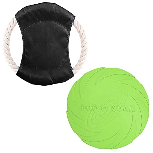 HONGECB Perros Interactivos Frisbee, Discos Voladores para Perros, Juguete De Disco Volador para Perro, Frisbee Perro, para Entrenar, Lanzar, Atrapar y Jugar, 2 Piezas, Verde, Negro