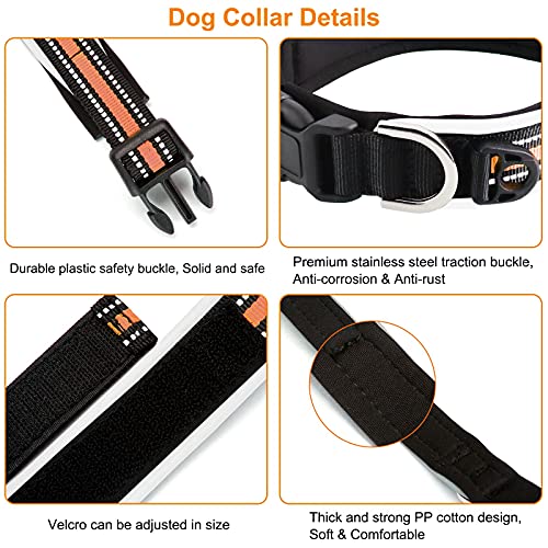 HONZUEN Ajustable Reflectante Collar para Perro con Etiqueta, Respirable Nylon Collar Perro, Personalizad Pet Collar para Cachorros Perros PequeñOs Medianos y Grandes(Naranja, XL40-45cm)