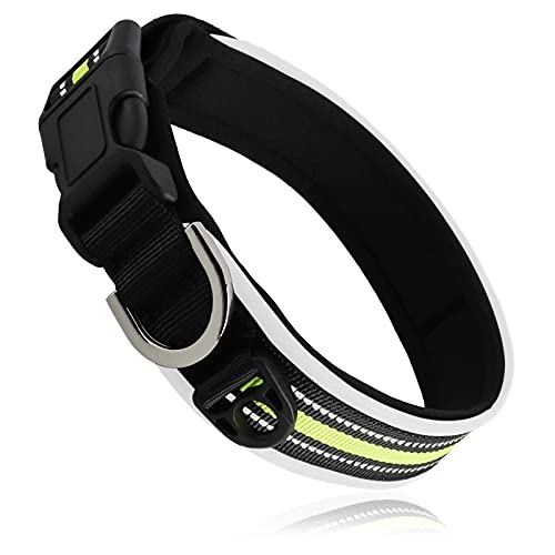 HONZUEN Ajustable Reflectante Collar para Perro con Etiqueta, Respirable Nylon Collar Perro, Personalizad Pet Collar para Cachorros Perros PequeñOs Medianos y Grandes(Verde, M28-32cm)