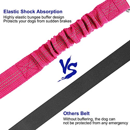 HONZUEN Ajustable Universal Cinturón de Seguridad de Coche para Perros, 2 Mascotas Arnés del Cinturón Coche con Arnés de Alambre Elástico y Fuerte Mosquetón, Pet Seat Belt para Perros y Gatos(Rosa)