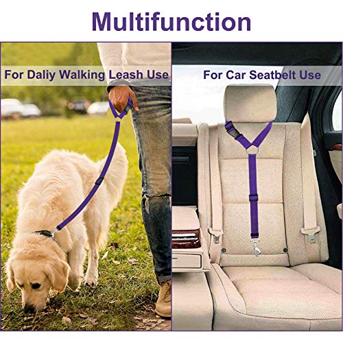 HONZUEN Arnés Perro para Reposacabezas de Coche, Ajustable Universal Correa Cinturón Coche Perro con Mosquetón Duradero Seat Belt Dog Perro Cinturon Seguridad para Mascotas, Perros y Gatos, Azul