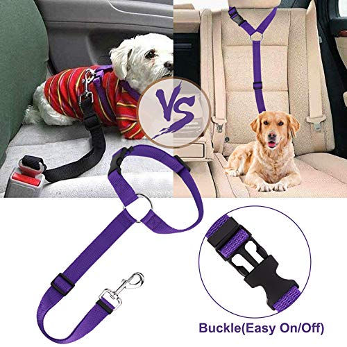 HONZUEN Arnés Perro para Reposacabezas de Coche, Ajustable Universal Correa Cinturón Coche Perro con Mosquetón Duradero Seat Belt Dog Perro Cinturon Seguridad para Mascotas, Perros y Gatos, Azul