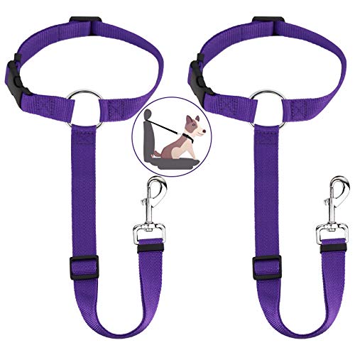 HONZUEN Arnés Perro para Reposacabezas de Coche, Ajustable Universal Correa Cinturón Coche Perro con Mosquetón Duradero Seat Belt Dog Perro Cinturon Seguridad para Mascotas, Perros y Gatos, Azul