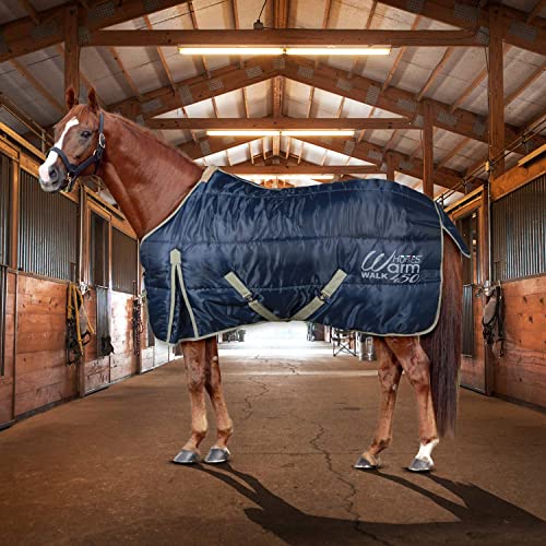 Horses, Manta de Invierno Warm Walk para Caballo, Acolchada, Suave, Cómoda, Ideal para Box, Resistente, con Correas Cruzadas, 128 cm