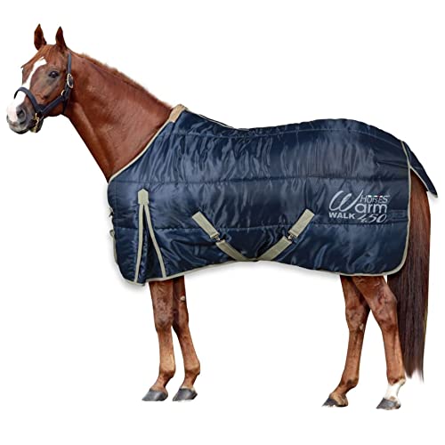 Horses, Manta de Invierno Warm Walk para Caballo, Acolchada, Suave, Cómoda, Ideal para Box, Resistente, con Correas Cruzadas, 128 cm