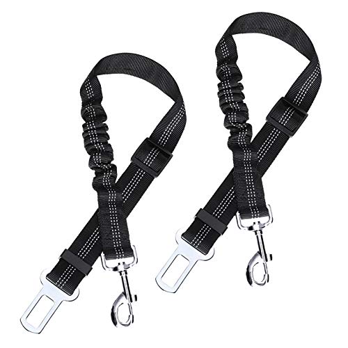 HORYDIA Cinturón de Seguridad de Coche para Perros 2pcs Ajustable Universal Cinturón Seguridad Perro con Banda Elástica Alta Elástica y Fuerte Mosquetón Alta Seguridad para Todas Las Razas Perros.