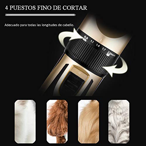 HOTSO Cortapelos Perros, Maquinillas Eléctricas Recortador de Pelo Poco Ruido para Mascotas Gatos Perra Recargable Inalámbrico y Profesional Vibración Suave Cortar Ajustable - Kit de 9 Piezas